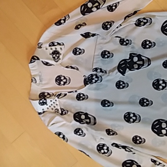 Buffalo david bitton long sleeve studded johnny collar skull print blouse - Picture 2 of 5